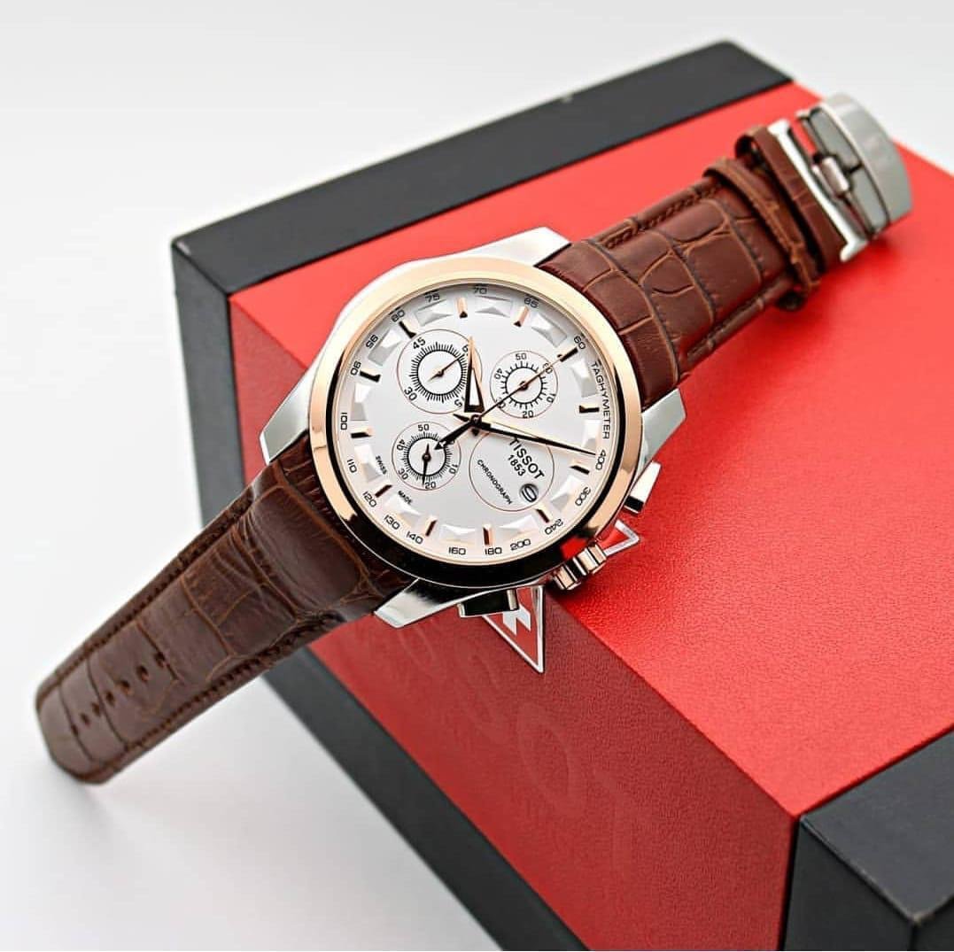 Tissot Brown Leather Strap Swiss Made Chronograph Watch For Men