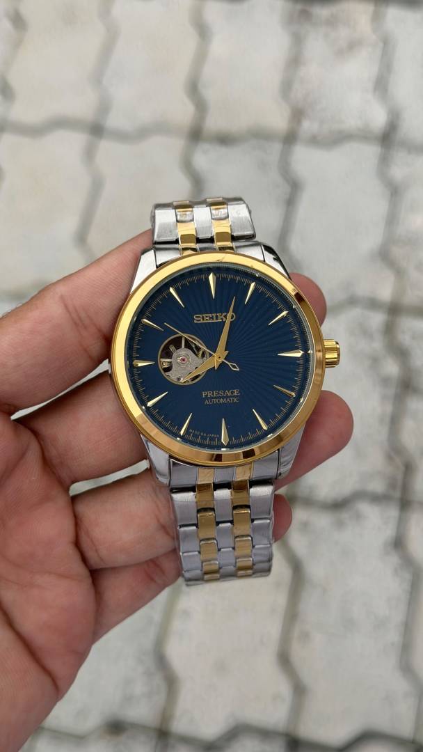 Seiko Presage Automatic Blue Gold Open-Heart Watch
