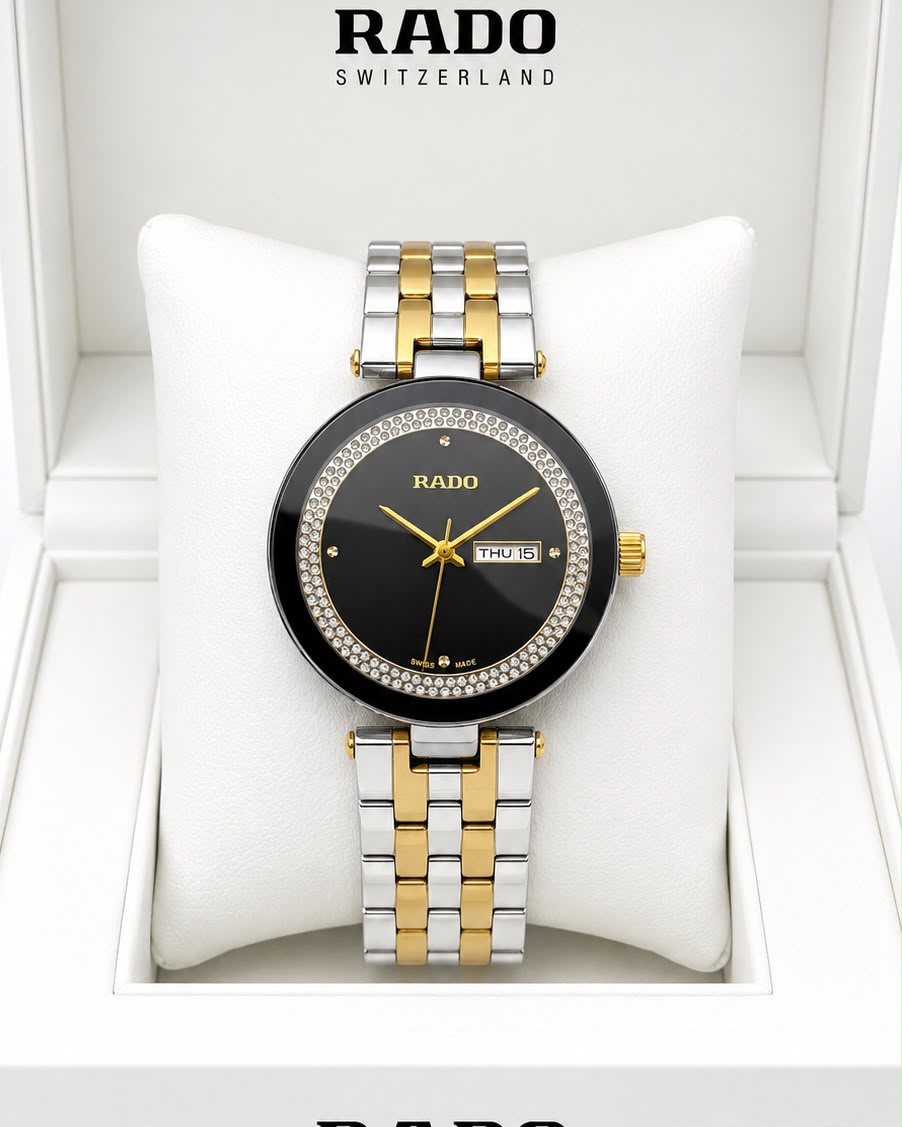 Rado Floral Black Dial Two-Tone Stainless Steel Analog Watch
