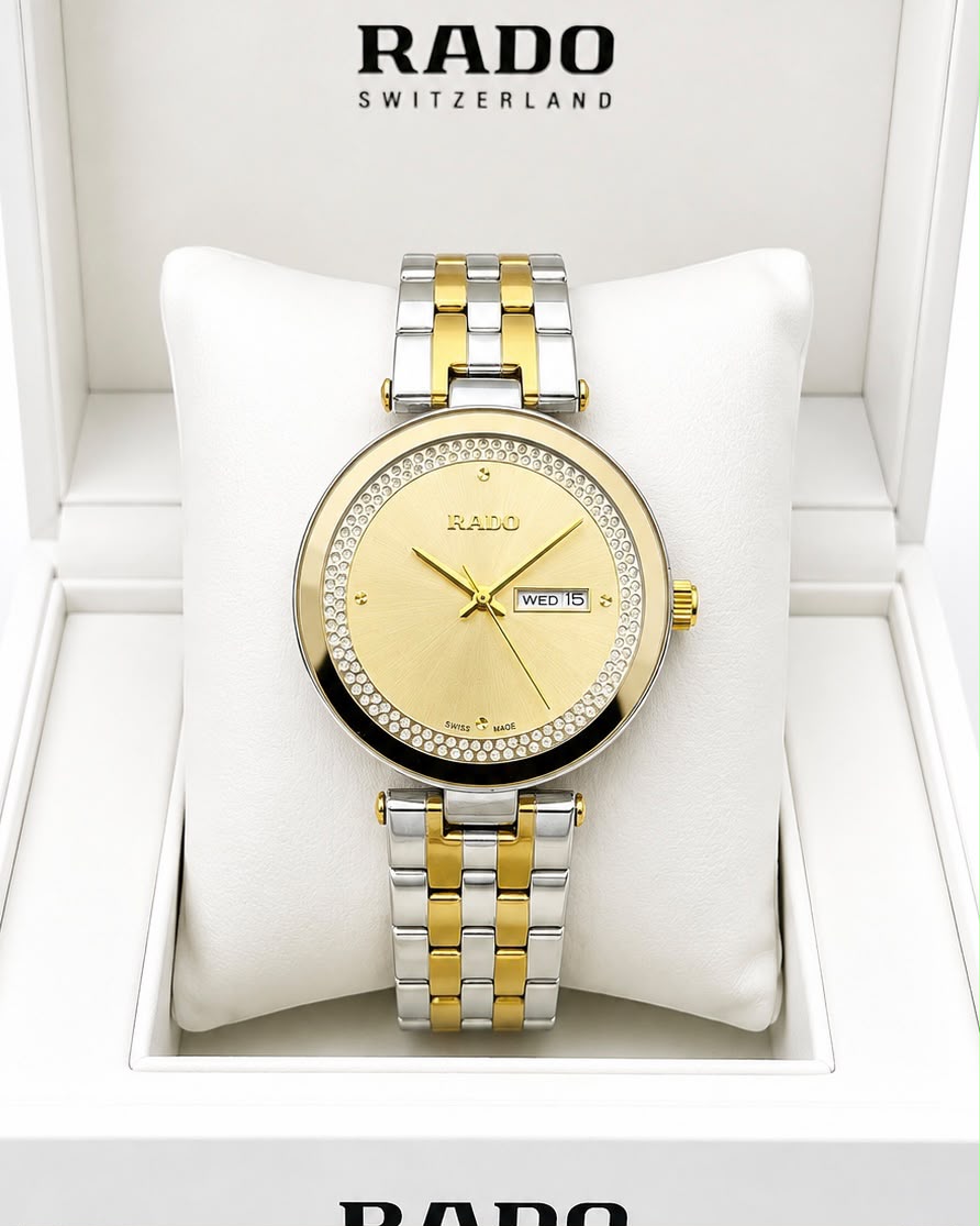 Rado Floral Gold Dial Two-Tone Stainless Steel Analog Watch