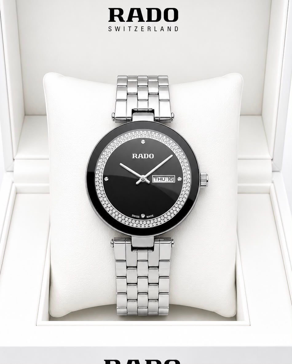 Rado Floral Black Dial Silver Stainless Steel Analog Watch