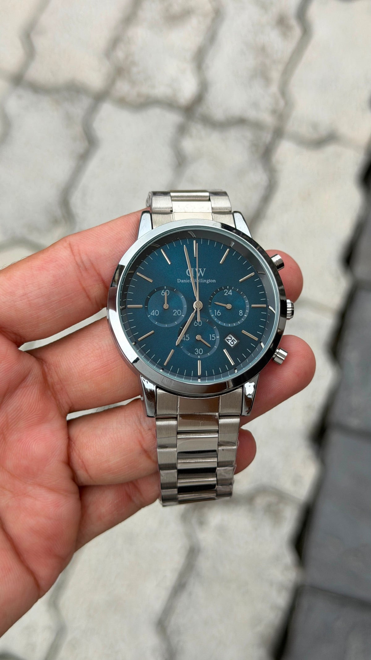 Daniel Wellington Chronograph Silver-Tone Blue Dial Stainless Steel Watch