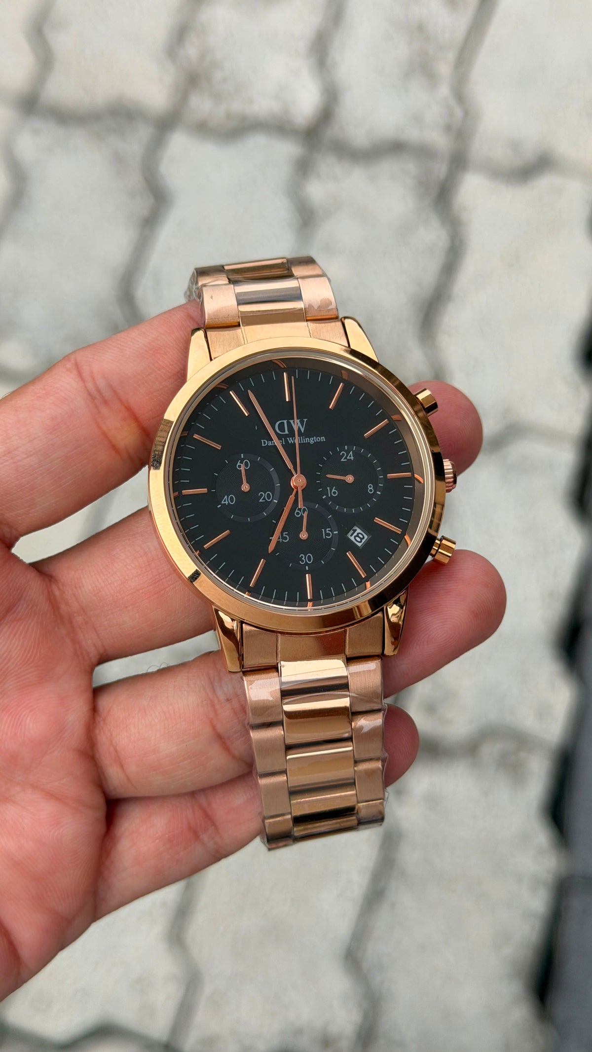 Daniel Wellington Chronograph Rose Gold-Tone Black Dial Stainless Steel Watch