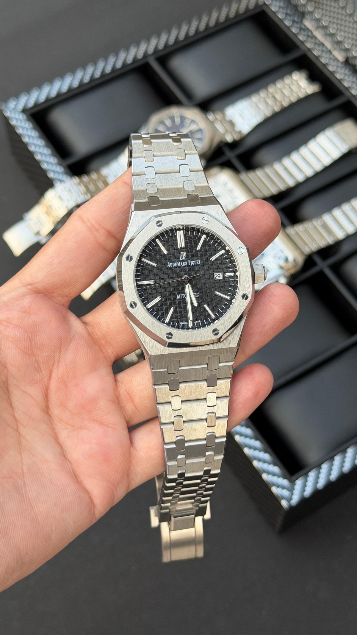Audemars Piguet Royal Oak Silver-Tone Black Dial Automatic Watch