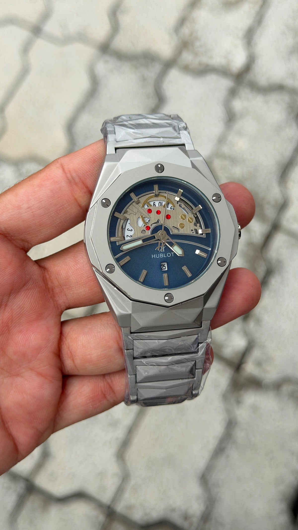 Hublot Big Bang Integrated Silver-Tone Blue Skeleton Dial Watch