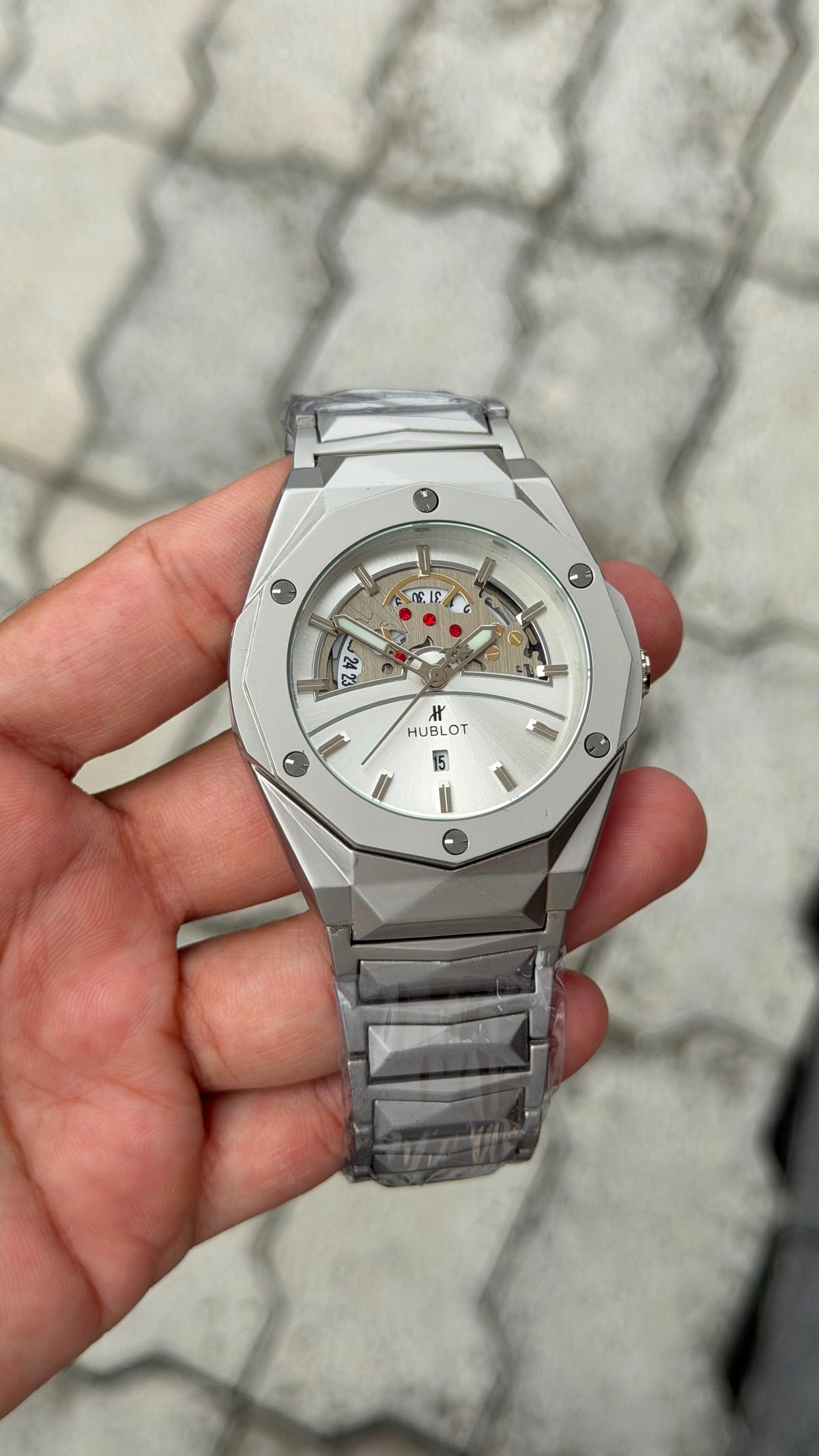 Hublot Big Bang Integrated Silver-Tone White Skeleton Dial Watch