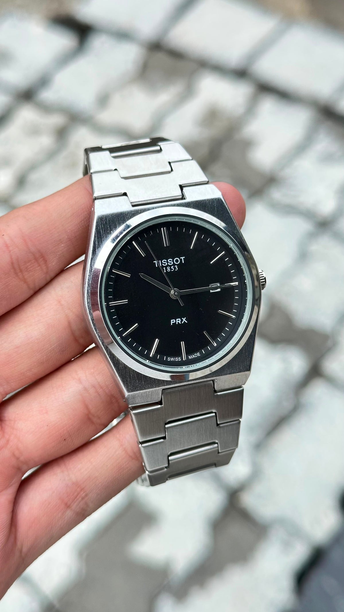 Tissot PRX Silver-Tone Black Dial Stainless Steel Watch