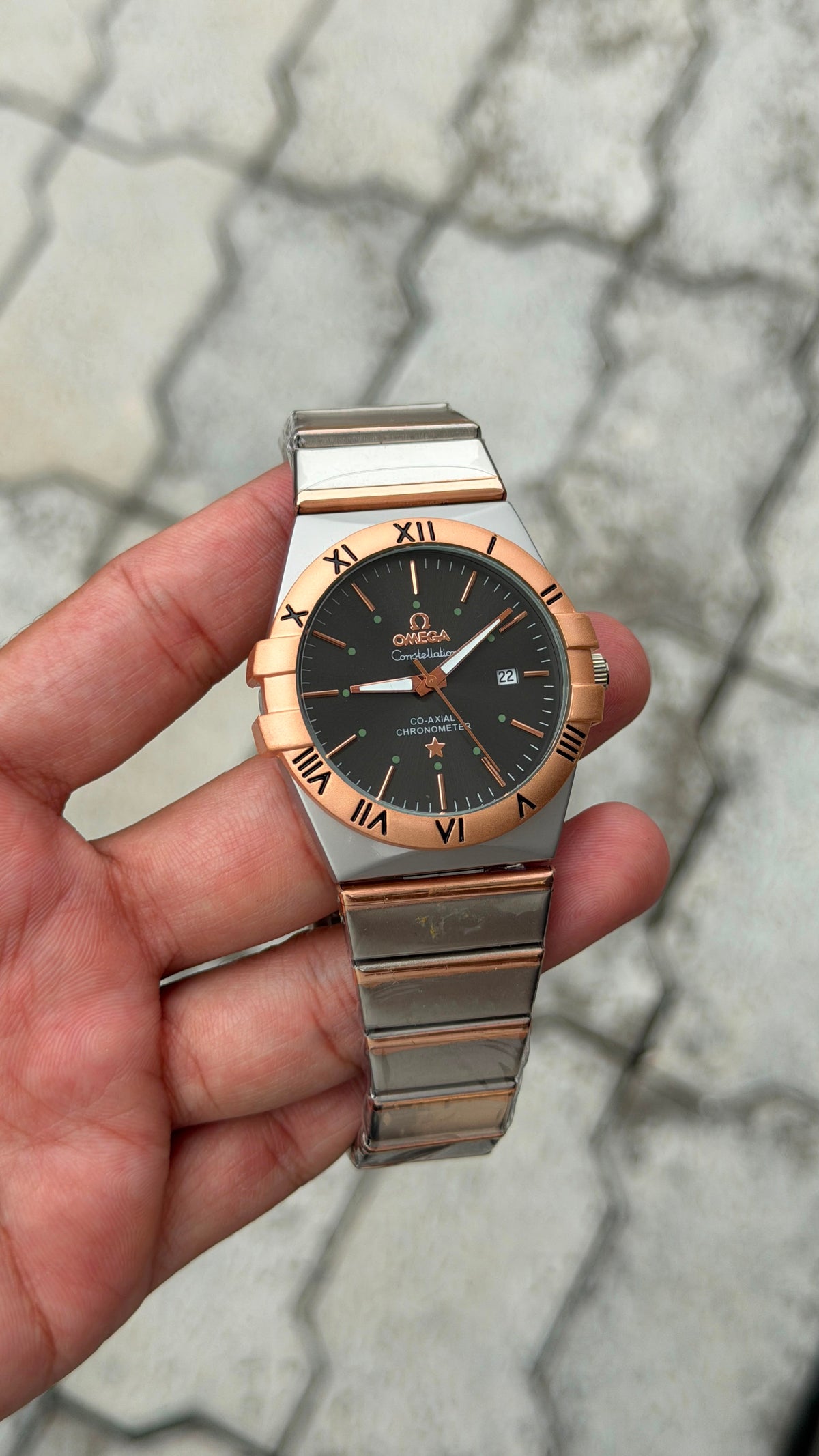 Omega Constellation Black Dial Rose Gold Bezel Two-Tone Watch