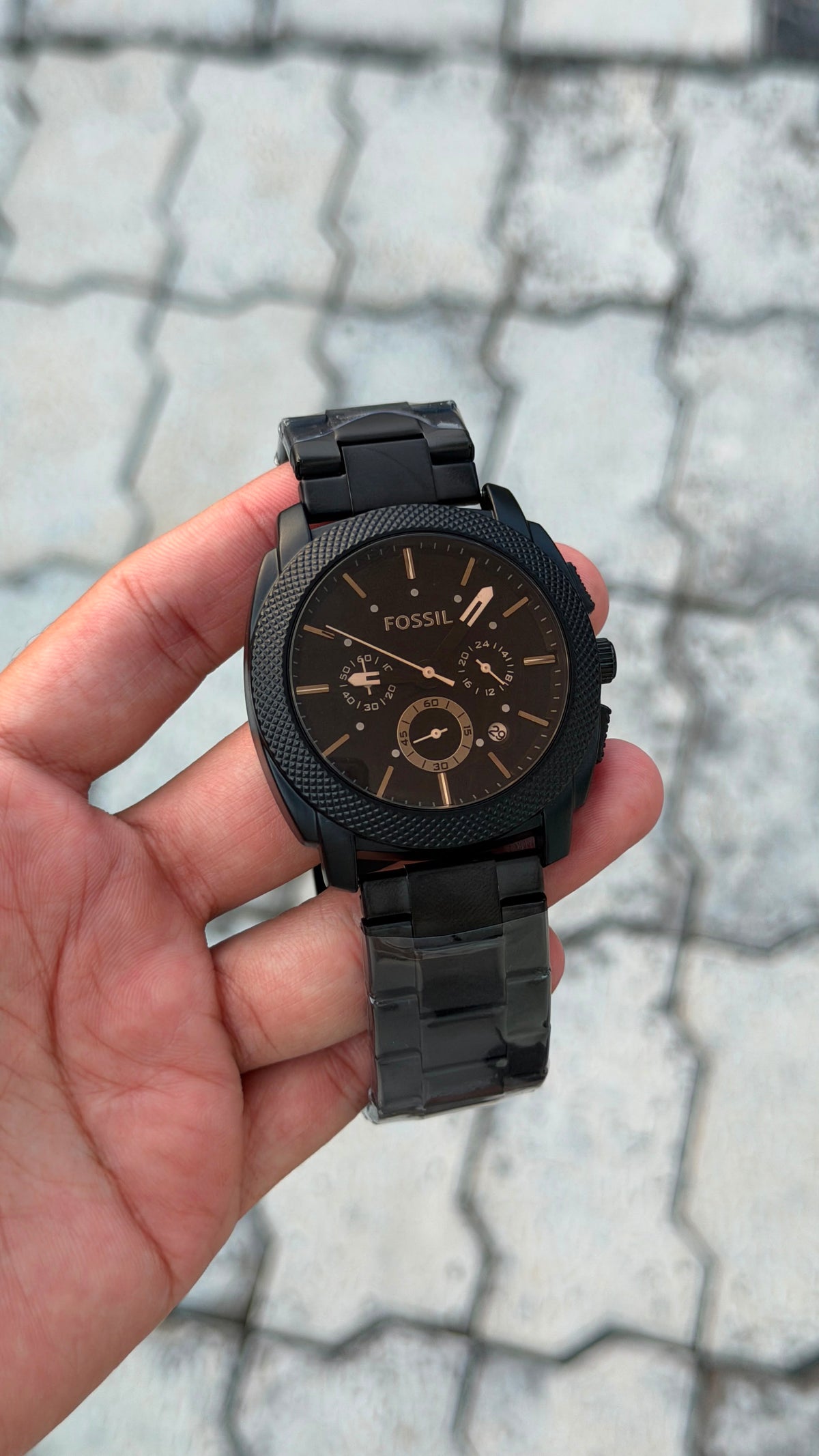 Fossil Brown Dial Black Bracelet Chronograph Watch