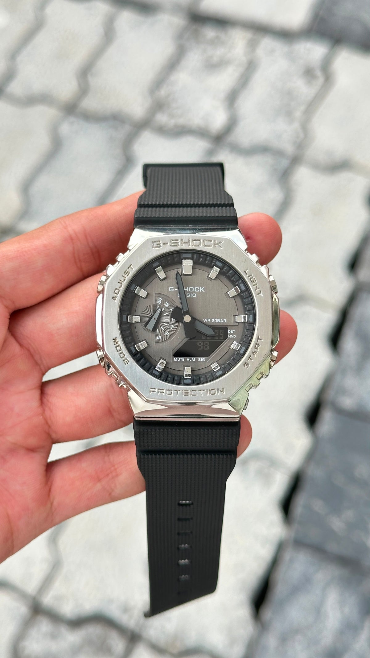 G-Shock Black Dial Silver Bezel Black Strap Watch