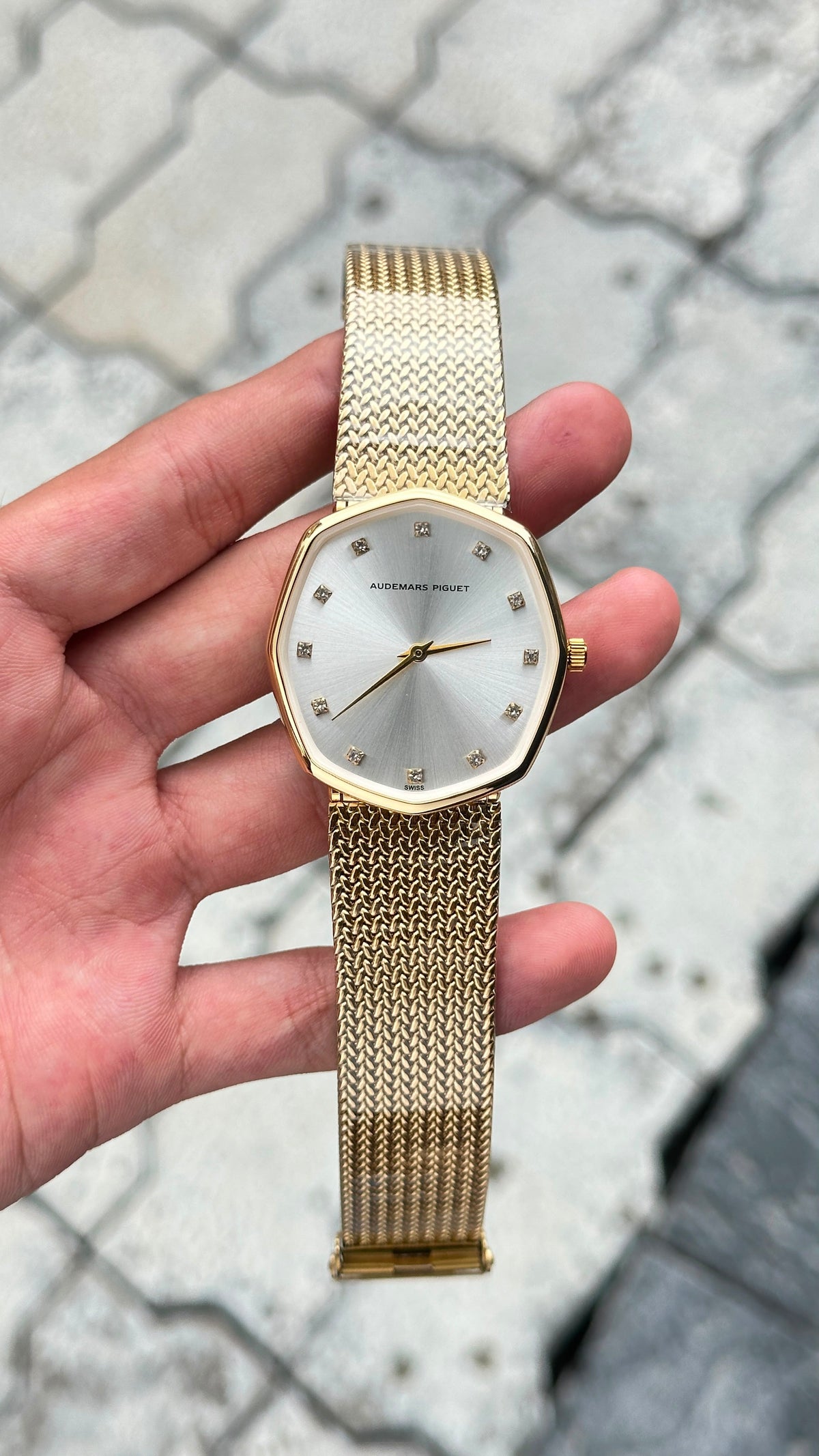 Audemars Piguet White Dial Gold Bezel Watch