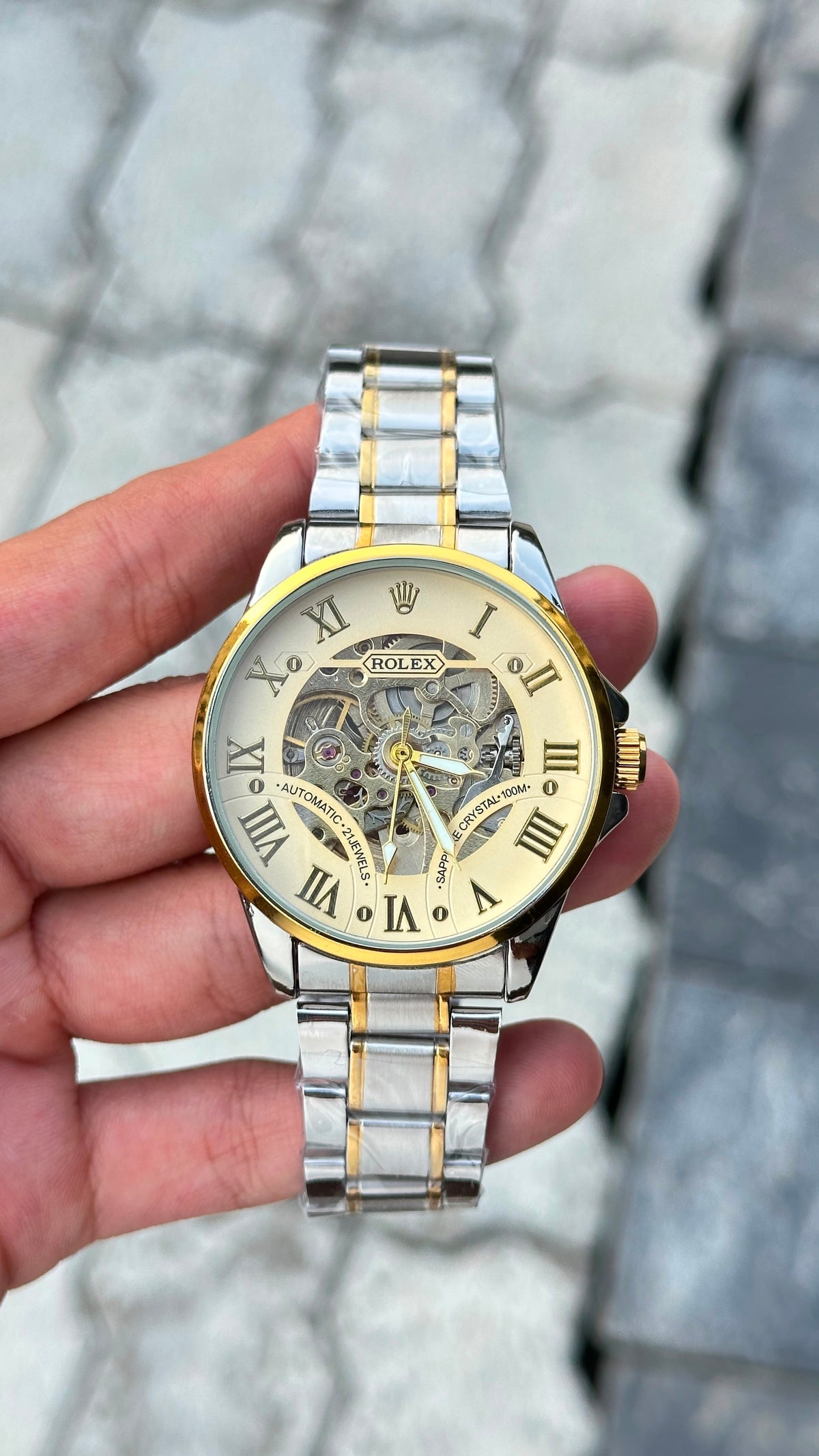 Rolex Beige Dial Gold Automatic Watch