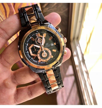Edifice Chronograph Black And Rose Gold Metal Belt Watch For Men