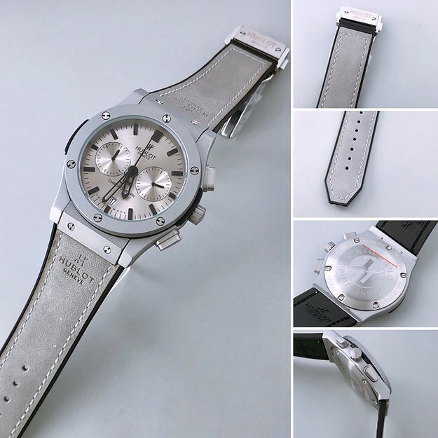 Hublot Grey Dial Analog Quartz Chronograph Leather Belt Men's Watch