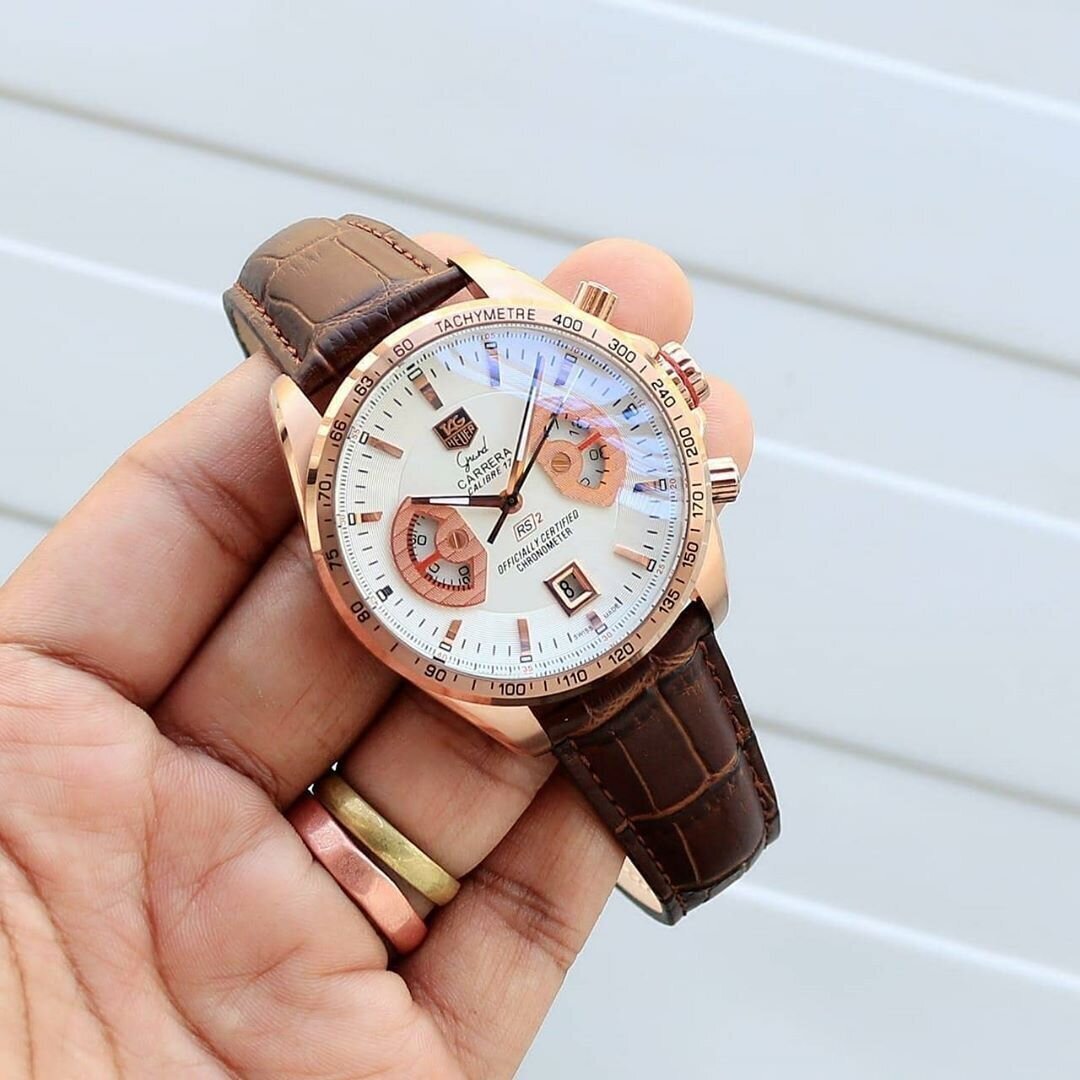 Branded Tag Heuer Diagno Brown Chronograph Multi Dial Leather Men's Watch