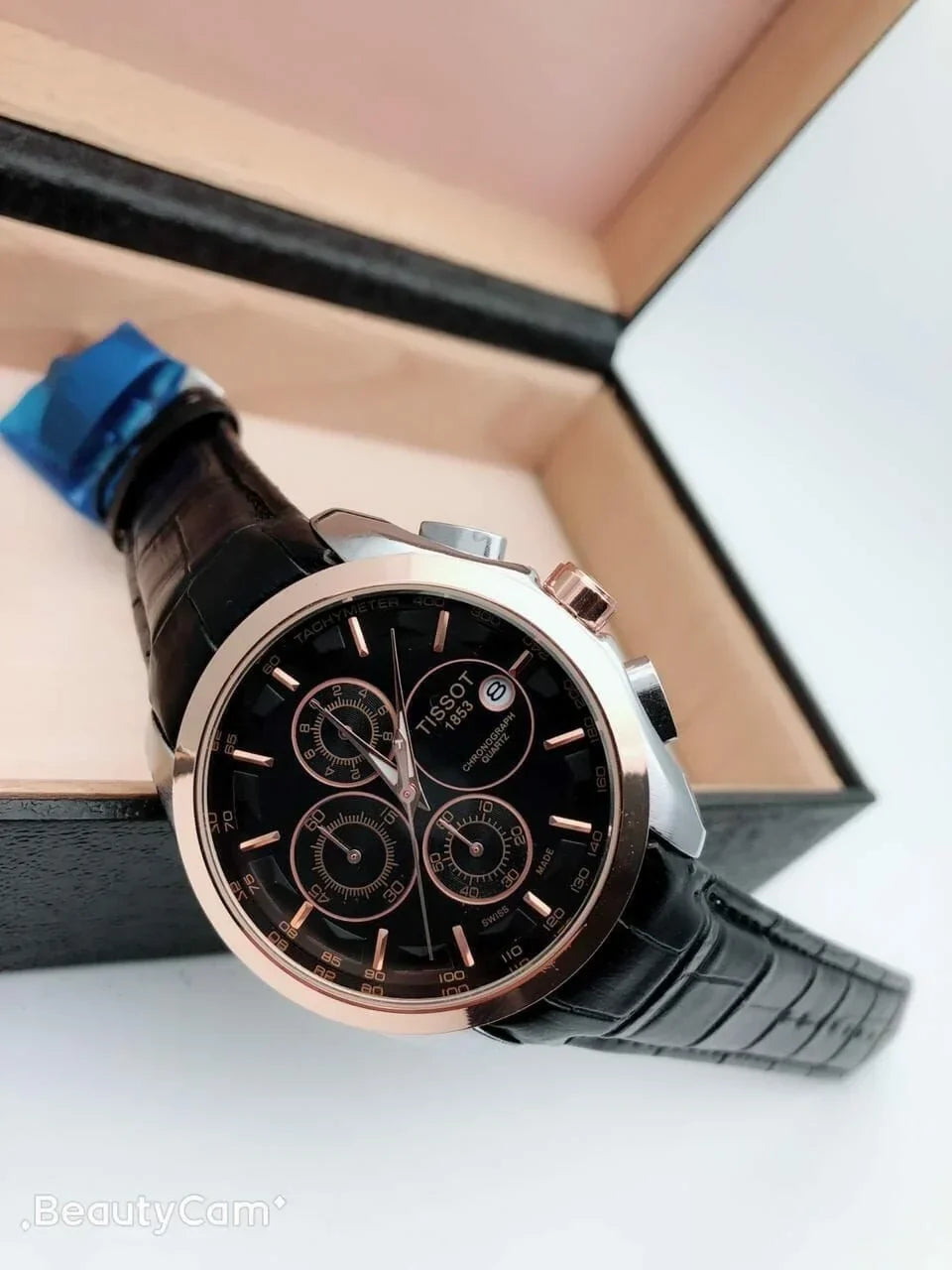 Tissot Full Black Leather Strap Chronograph Men's Watch