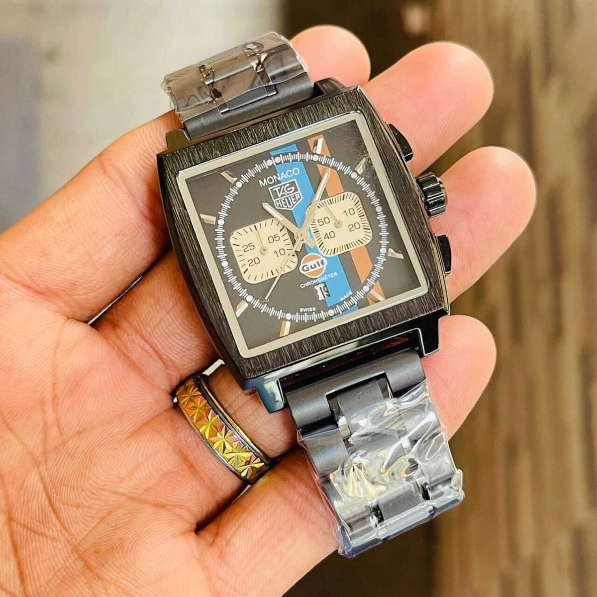 Tag Heuer Monaco Black Metal Strap Chronograph Watch For Men
