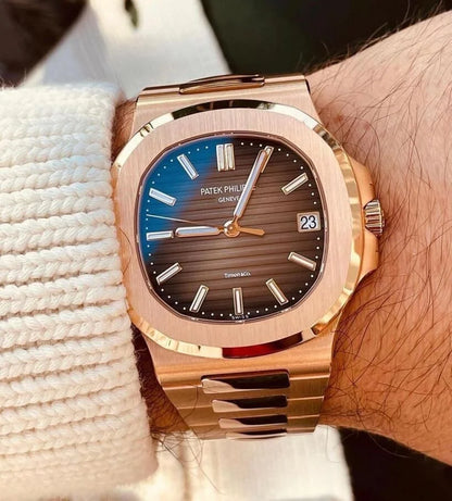 Marvellous Patek Philippe Brown Rose Gold Full Metal Men's Watch