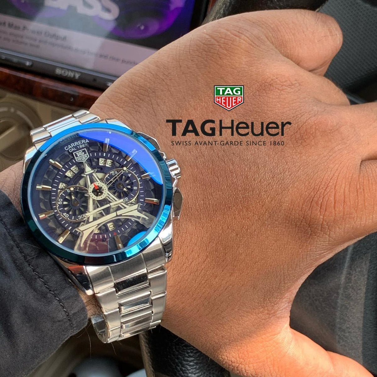Stylish Tagheuer Silver Metal Strap Chronograph Men's Watch