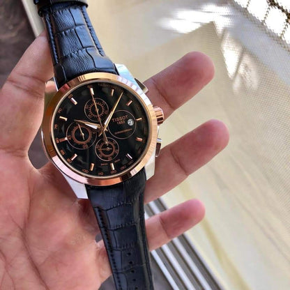 Tissot Full Black Leather Strap Chronograph Men's Watch