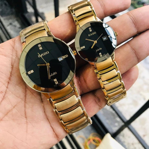 Round Luxury Premium Rado Gold Black Couple Watch
