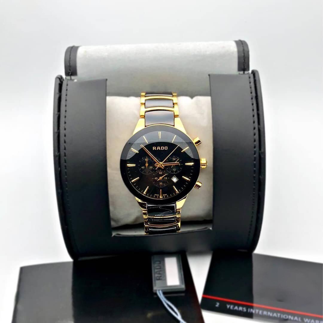 Men Rado Centrix Chronograph Black And Gold Watch