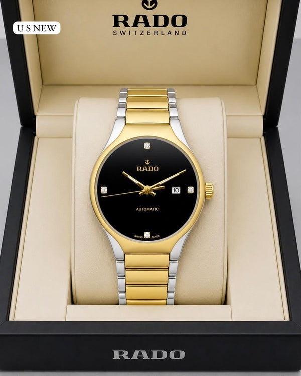 Round Luxury Premium Rado Black Gold & silver Jubile Watch