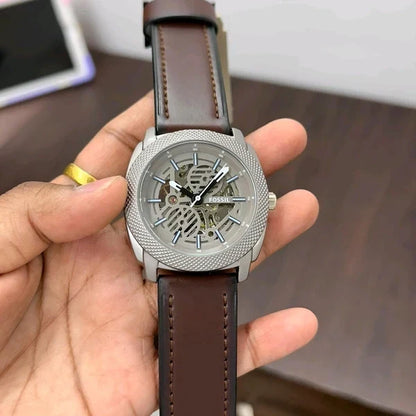 Fossil Modern Machine Automatic Brown Leather Strap Watch