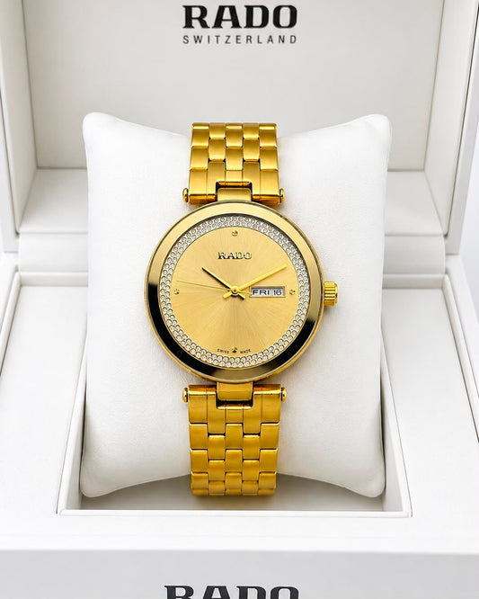 Rado Floral Gold Dial Stainless Steel Analog Watch