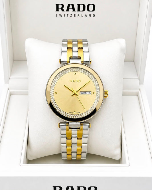 Rado Floral Gold Dial Two-Tone Stainless Steel Analog Watch