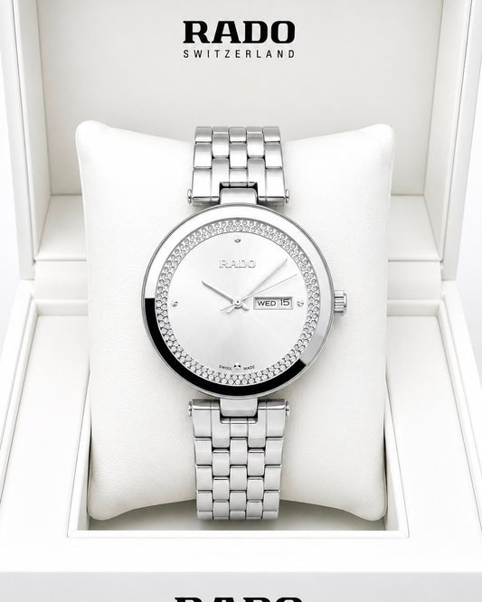 Rado Floral White Dial Silver Stainless Steel Analog Watch