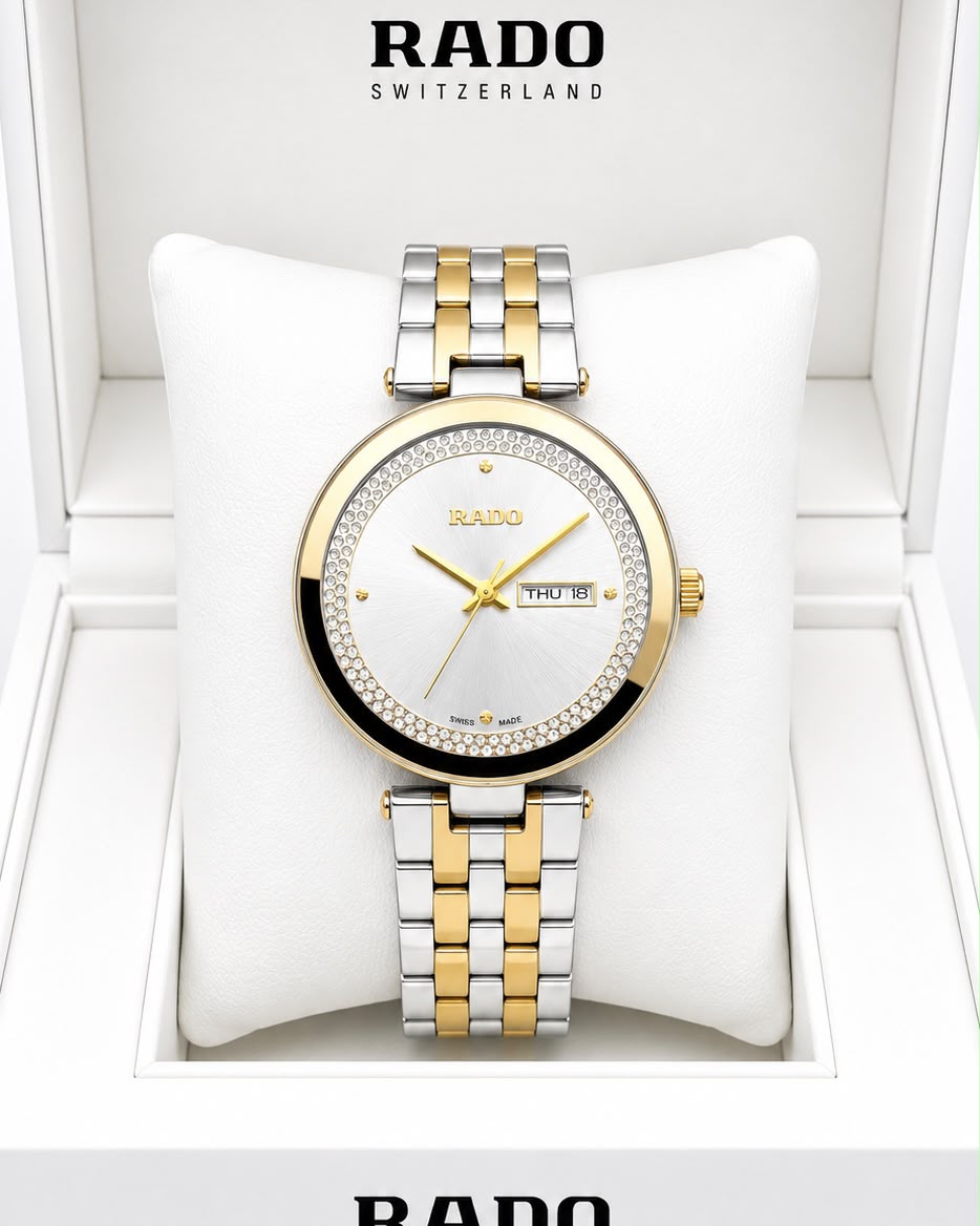 Rado Floral  White Dial Gold-Tone Stainless Steel Analog Watch