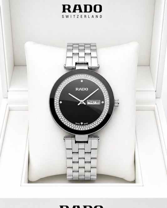 Rado Floral Black Dial Silver Stainless Steel Analog Watch