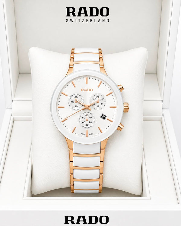 Rado White Dial Rose Gold-Tone Stainless Steel Analog Watch