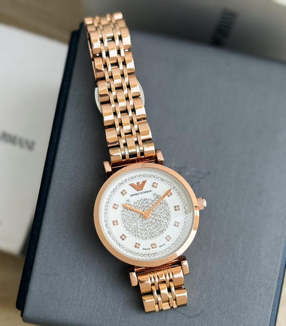 Emporio Armani Rose Gold Crystal Dial Watch