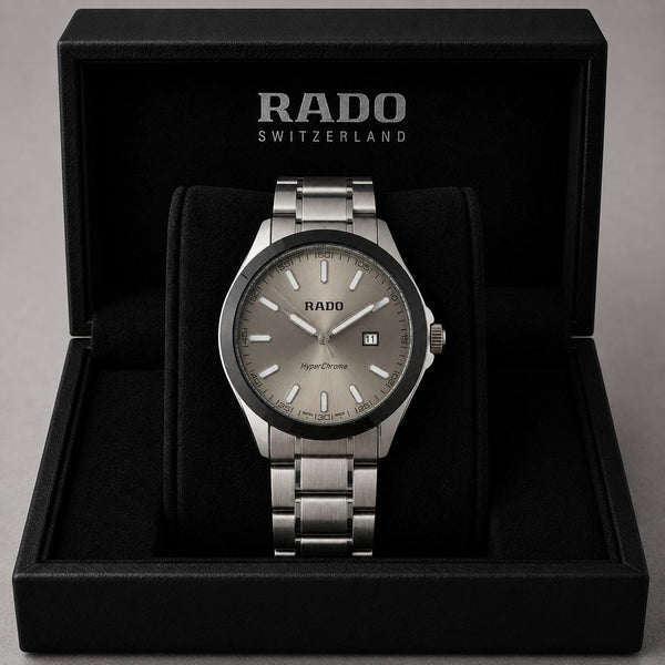 Rado Silver Dial Black Bezel Silver Stainless Steel Luxury Watch