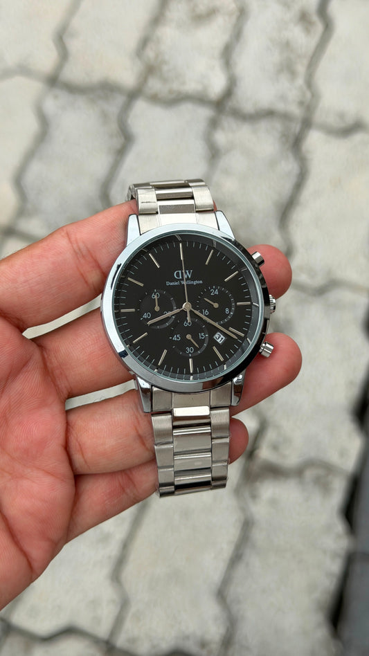 Daniel Wellington Chronograph Silver-Tone Black Dial Stainless Steel Watch