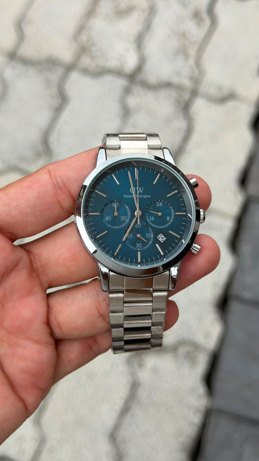 Daniel Wellington Chronograph Silver-Tone Blue Dial Stainless Steel Watch