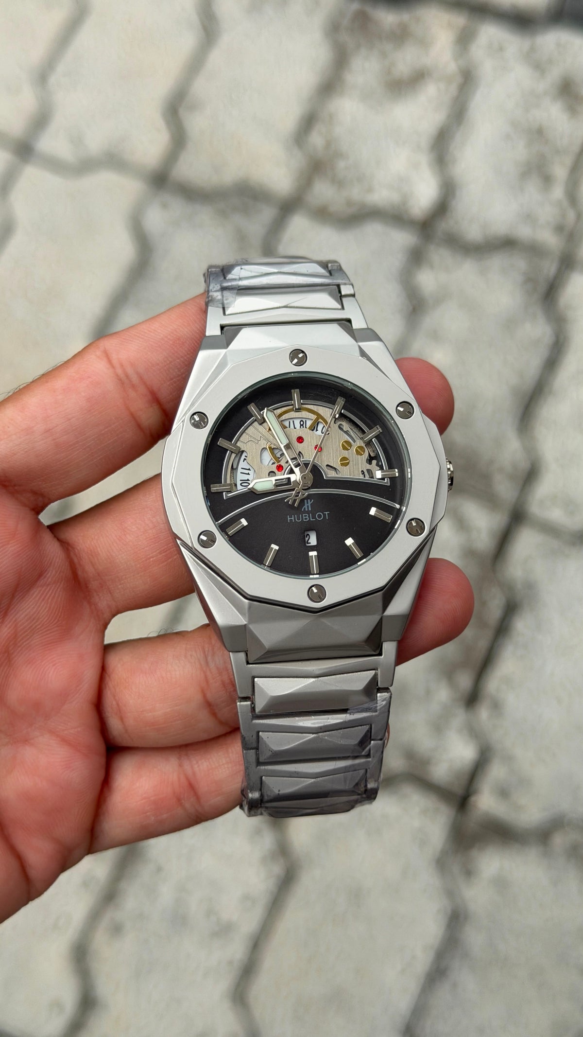Hublot Big Bang Integrated Silver-Tone Black Skeleton Dial Watch