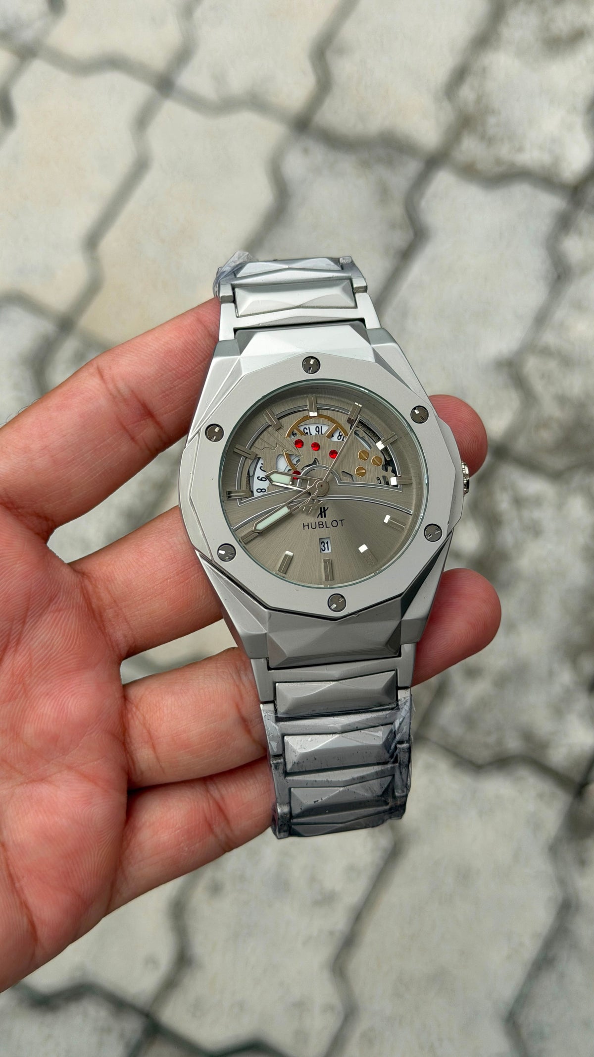 Hublot Big Bang Integrated Silver-Tone Grey Skeleton Dial Watch