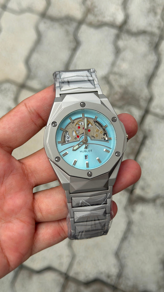 Hublot Big Bang Integrated Silver-Tone Aqua Blue Skeleton Dial Watch