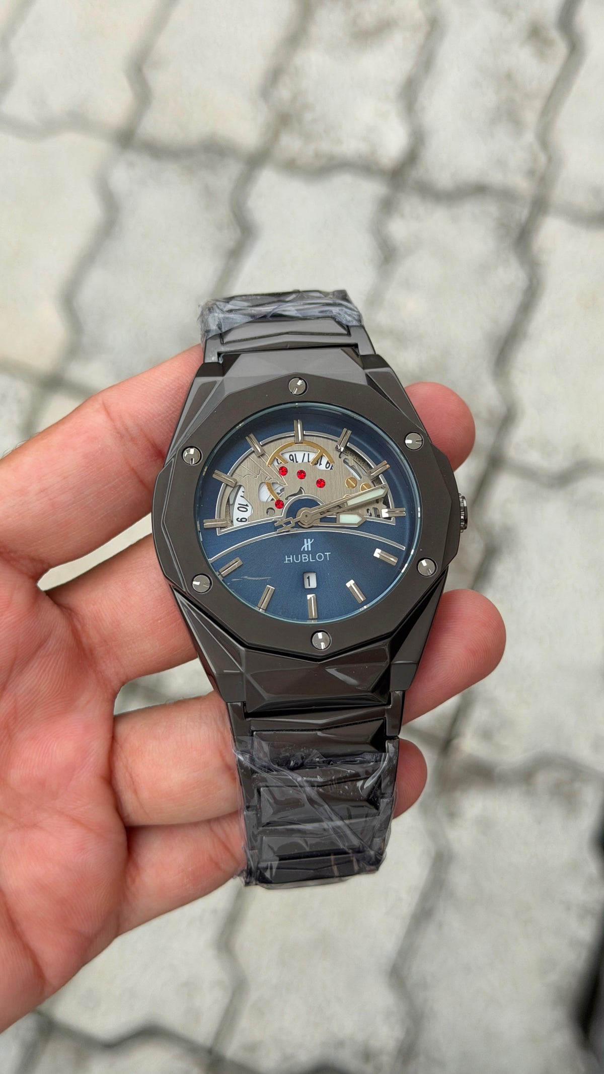 Hublot Big Bang Integrated Black-Tone Blue Skeleton Dial Watch