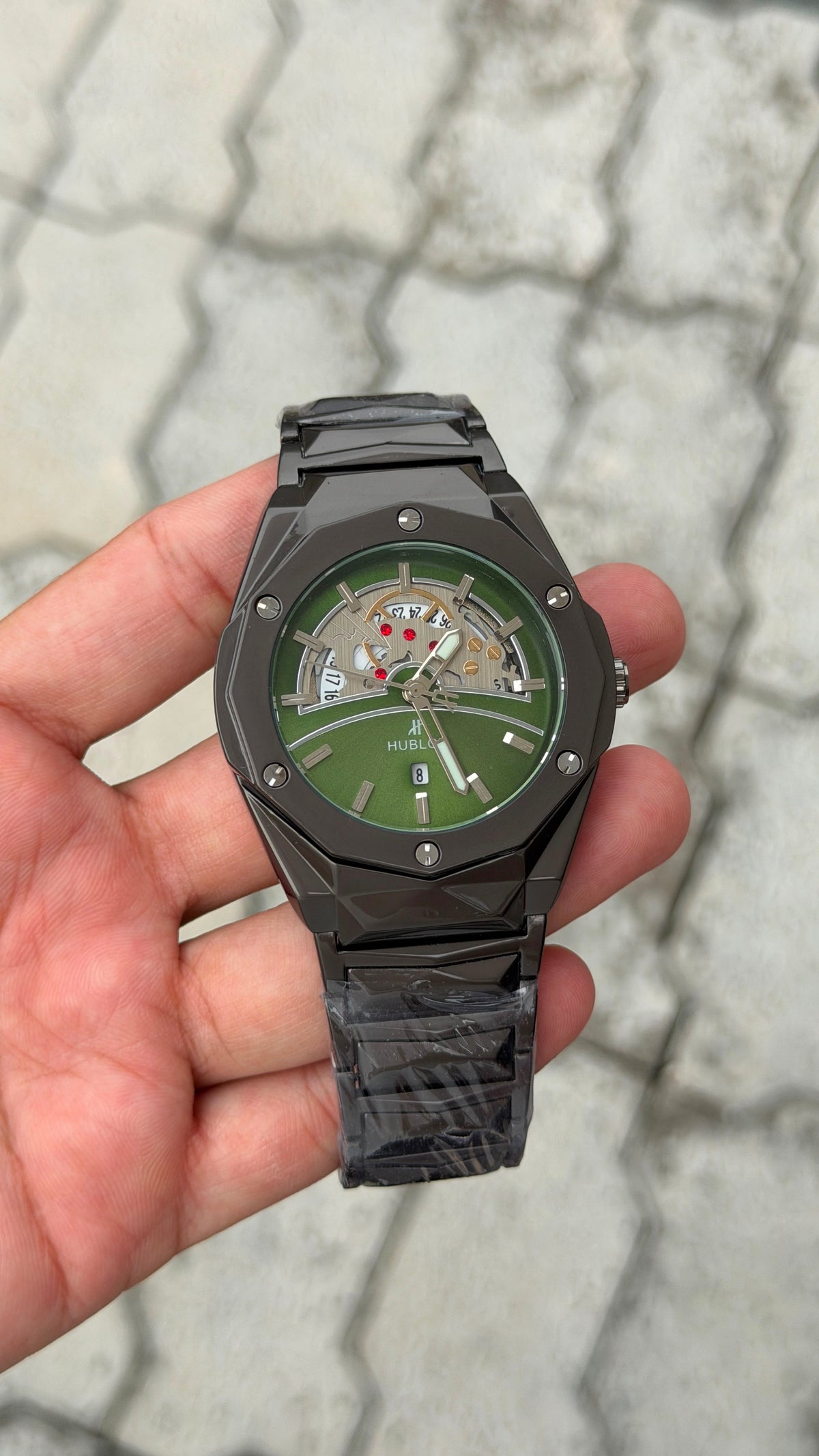 Hublot Big Bang Integrated Black-Tone Green Skeleton Dial Watch