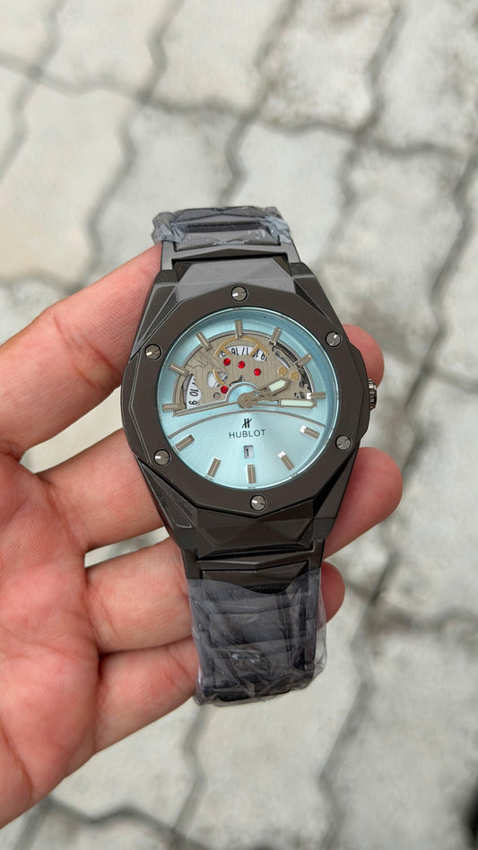 Hublot Big Bang Integrated Black-Tone Aqua Blue Skeleton Dial Watch