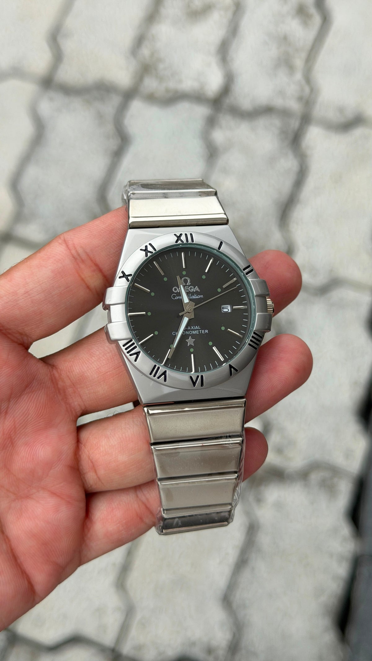 Omega Constellation Silver-Tone Black Dial Roman Numeral Watch