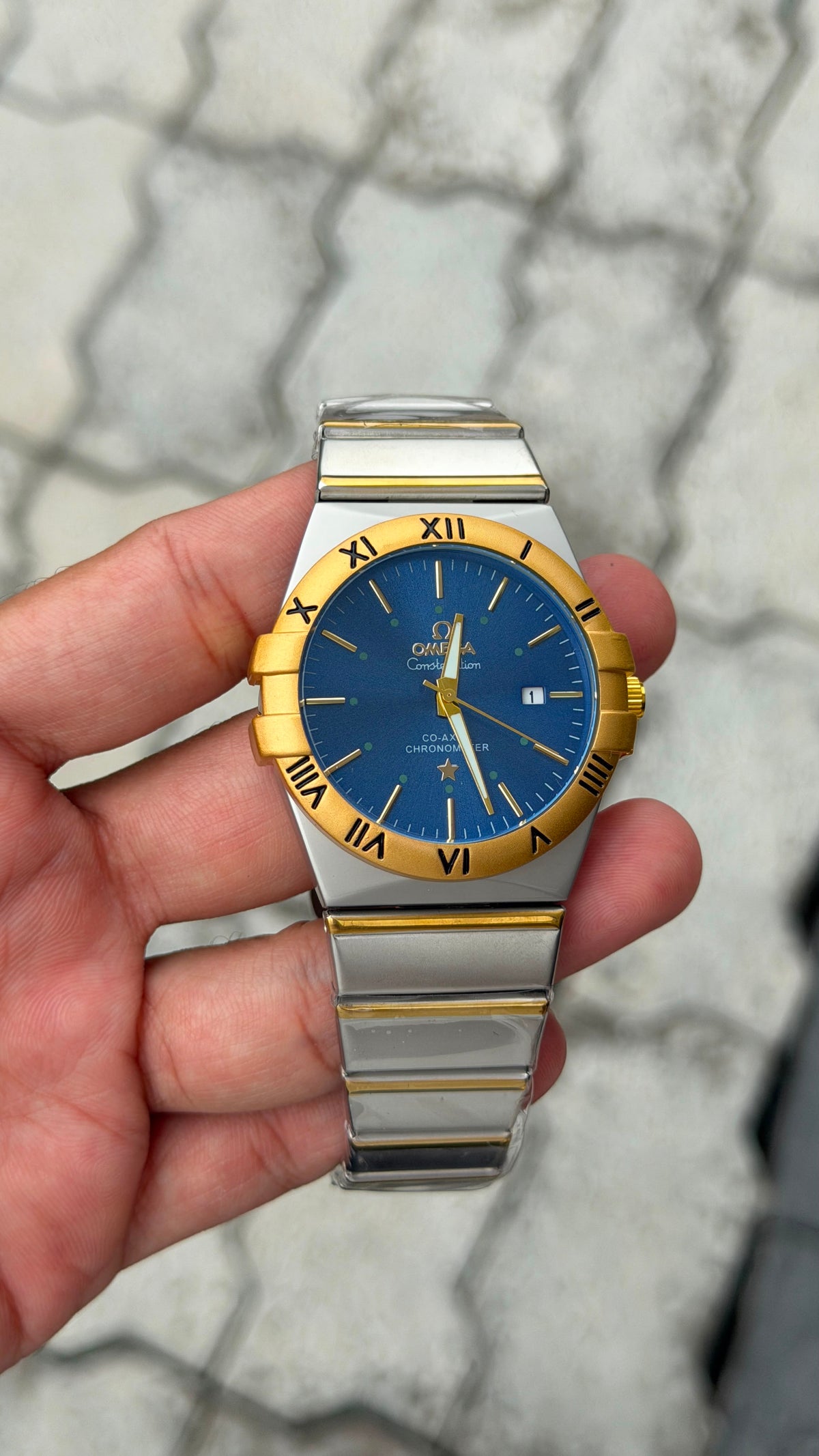 Omega Constellation Blue Dial Gold Bezel Two-Tone Watch