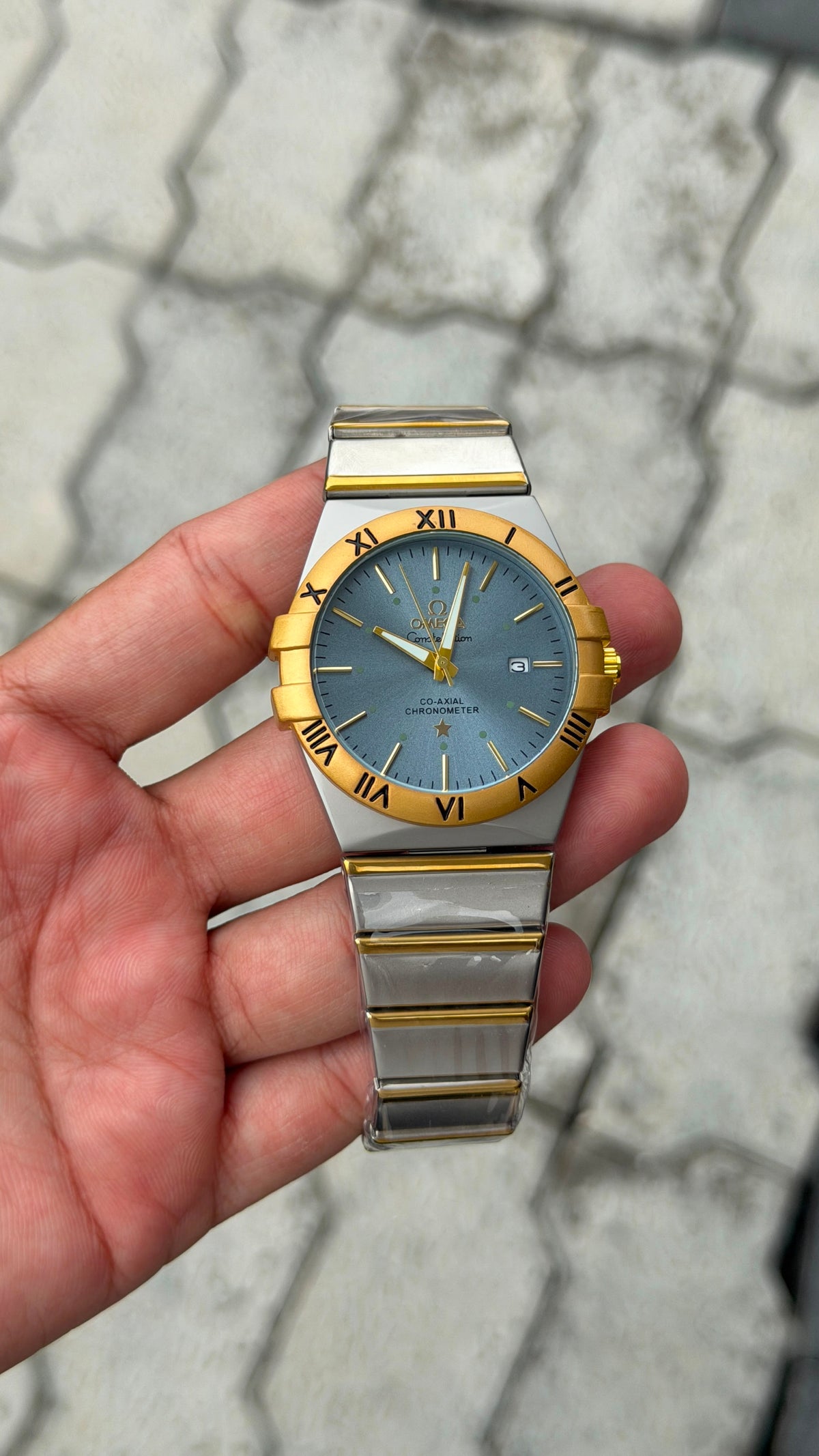 Omega Constellation Light Blue Dial Gold Bezel Two-Tone Watch