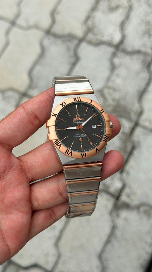 Omega Constellation Black Dial Rose Gold Bezel Two-Tone Watch