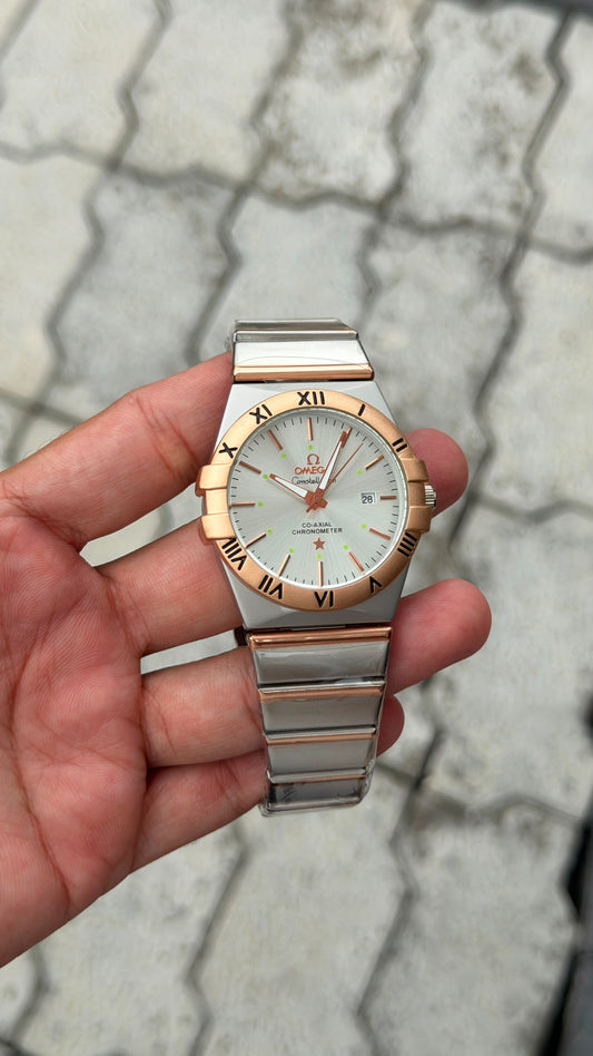 Omega Constellation White Dial Rose Gold Bezel Two-Tone Watch