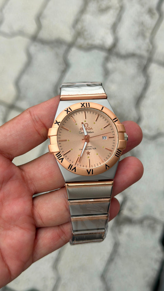 Omega Constellation Pink Dial Rose Gold Bezel Two-Tone Watch